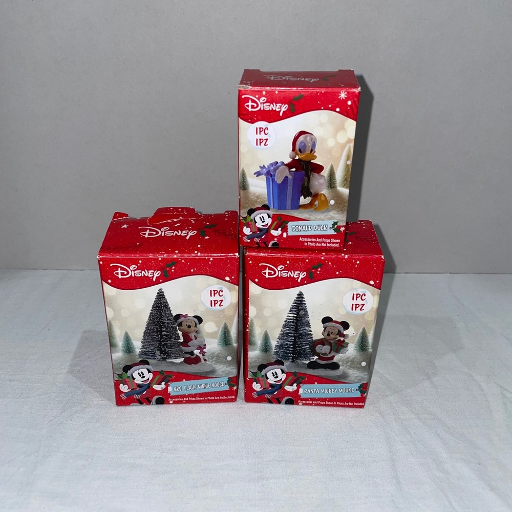 Disney Christmas Figurine Set Santa Mickey Mrs Claus Minnie Donald Duck 3pc